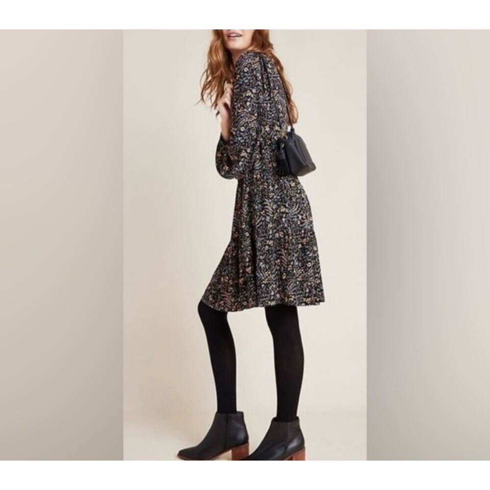 Maeve by Anthropologie Long Sleeve Floral Tiered Dress Size XS boho black fairy
